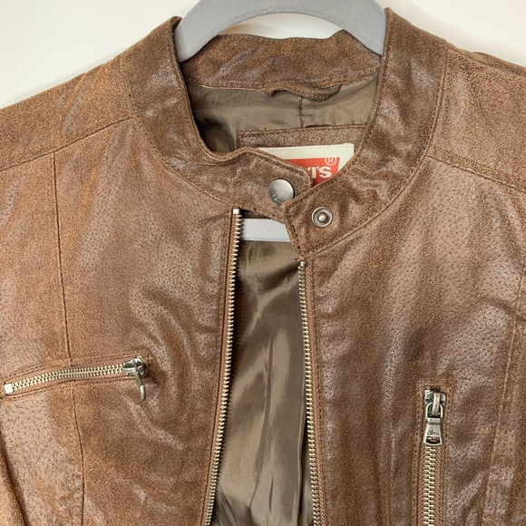 Levi’s Brown Leather Moto Jacket Sz petite small - Picture 3 of 8